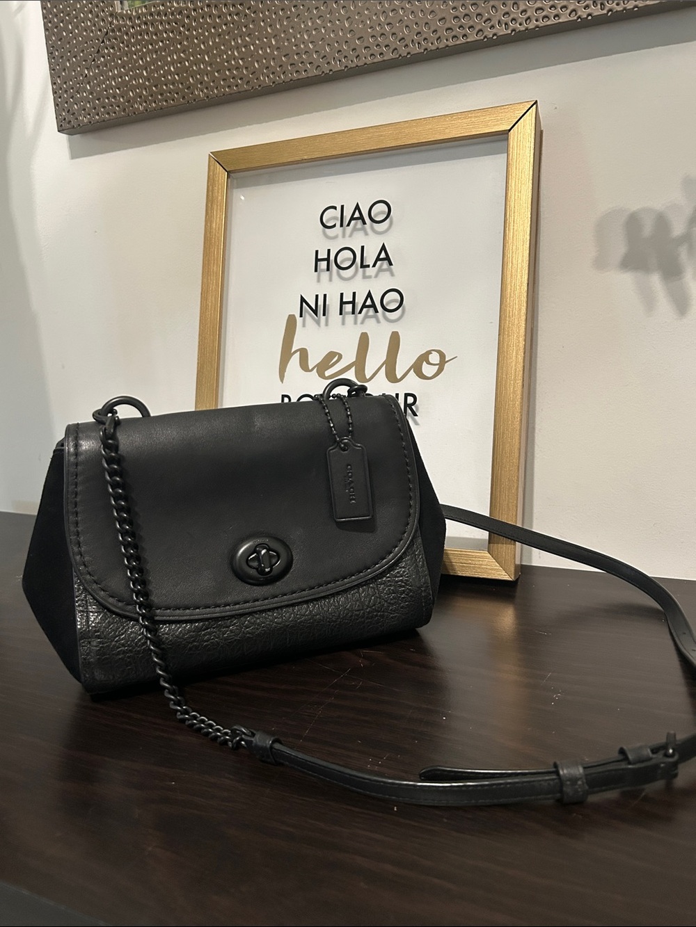 Coach Faye Black Leather Turnlock Crossbody